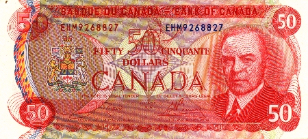 Canadian $50.00 bill face side